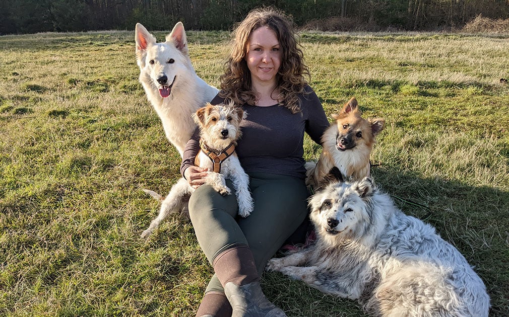 Frau mit vielen Hunden