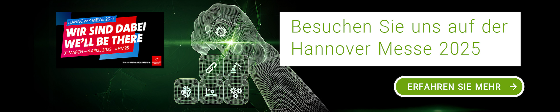 Leuchtende Hand mit Text zur Hannover Messe