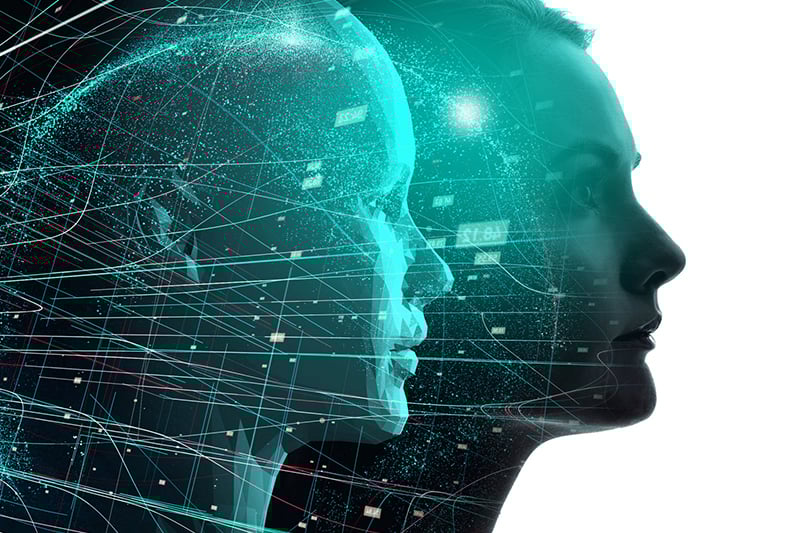 Gesicht einer Frau mit digitalen Zwilling